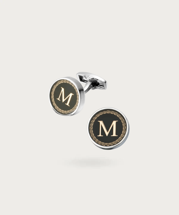 "Bouton de manchette personnalisable avec initial M - La Signature du Style"