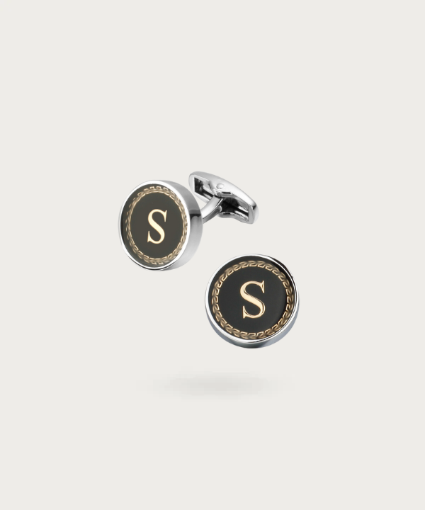 "Bouton de manchette personnalisable avec initial S - La Signature du Style"