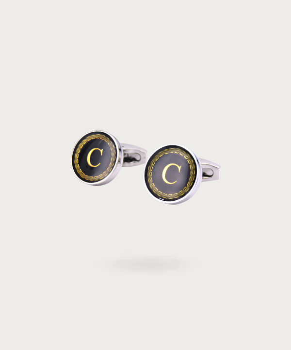 "Bouton de manchette personnalisable avec initial C - La Signature du Style"
