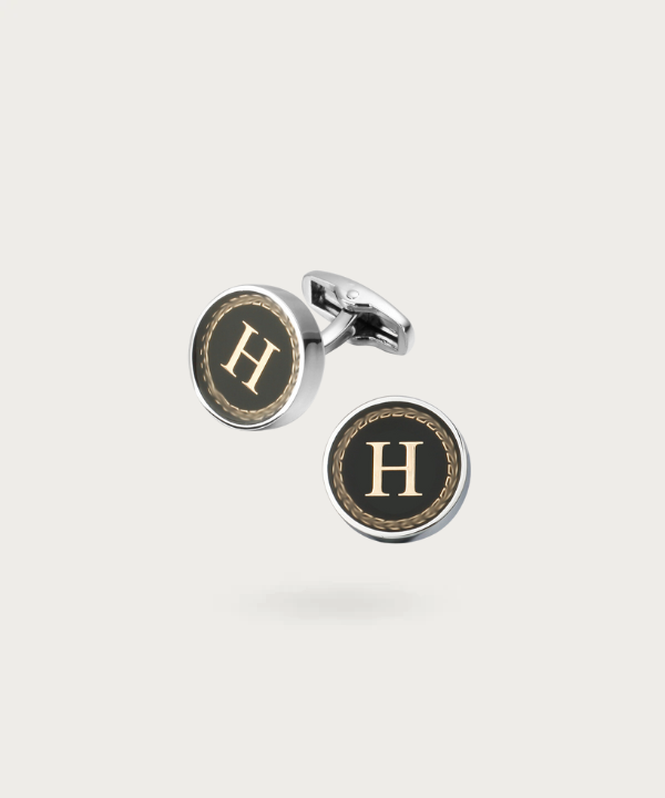 "Bouton de manchette personnalisable avec initial H - La Signature du Style"