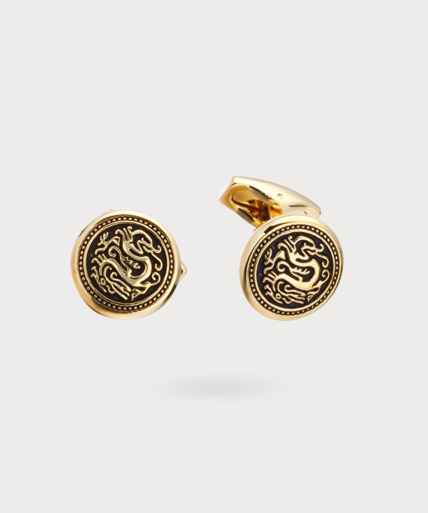 Boutons de manchette luxueux en or avec détails fins - Dragon d'Or