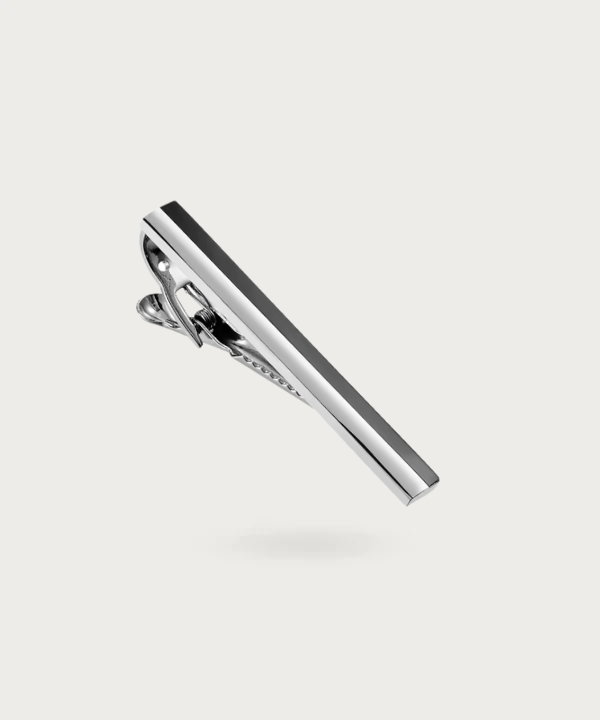 Pince à cravate en métal avec bande noire, accessoire chic pour homme