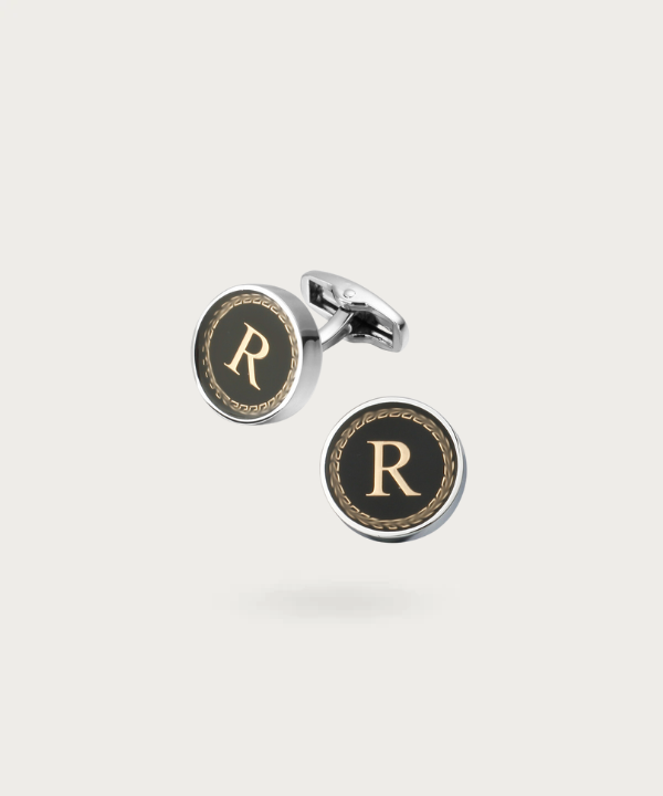 "Bouton de manchette personnalisable avec initial R - La Signature du Style"