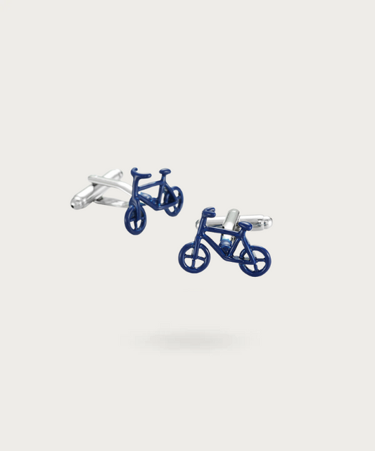 Bouton de Manchette vélo bleu et argenté pour passionés