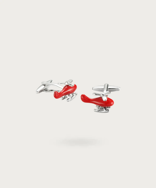 Boutons de manchette en forme d'hélicoptère, hommage à l'aviation