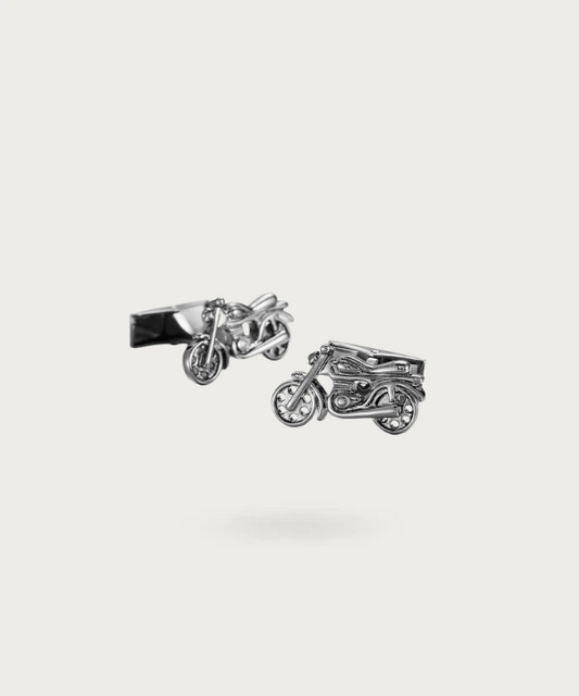 Boutons de manchette 'Motocycliste' en argent, montrant des détails minutieux de moto,