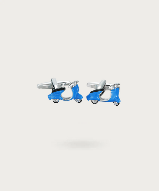 Boutons de manchette 'Vespa Italien' en argent avec des détails de Vespa bleu