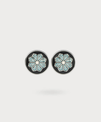 Boutons de manchette noirs avec une fleur bleue distinctive - Éclat Floral Bleu