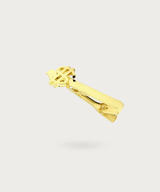 Pince à cravate dorée avec symbole dollar, accessoire élégant pour homme