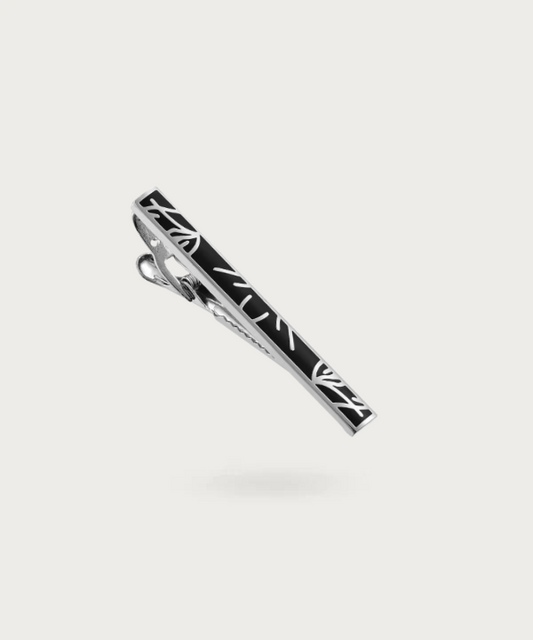 Accessoire chic pour homme : pince à cravate en métal noir au design unique