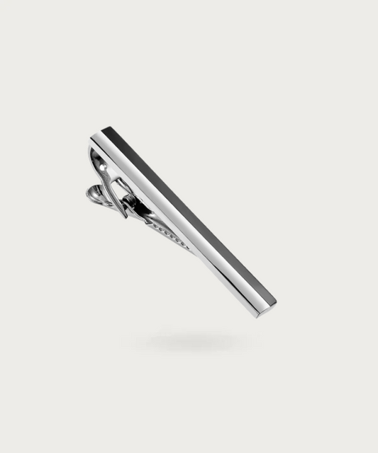 Pince à cravate en métal avec bande noire, accessoire chic pour homme